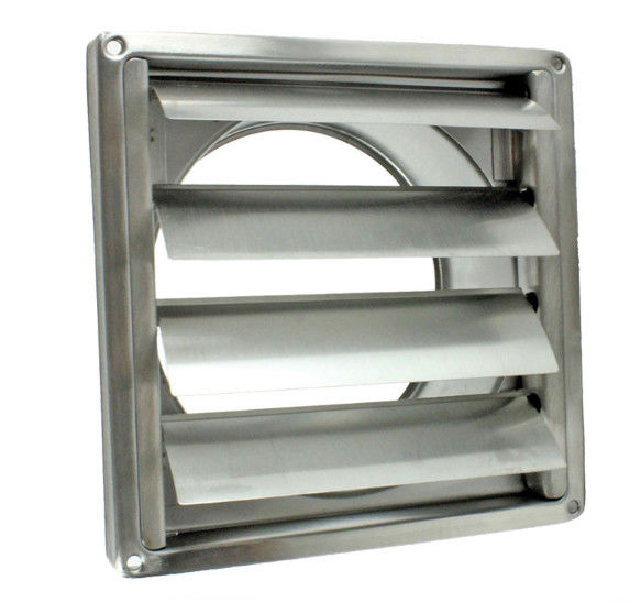 Metal AC Vent Cap Square Louvered Vent Hood 4 '' Wall Mounted